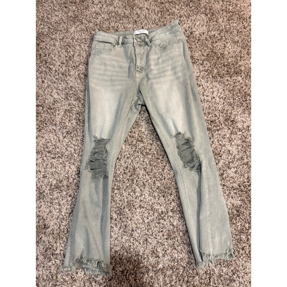 Lovervet by Vervet Distressed Raw Hem Jeans Sage Green Olive 14W LV1305MG-P